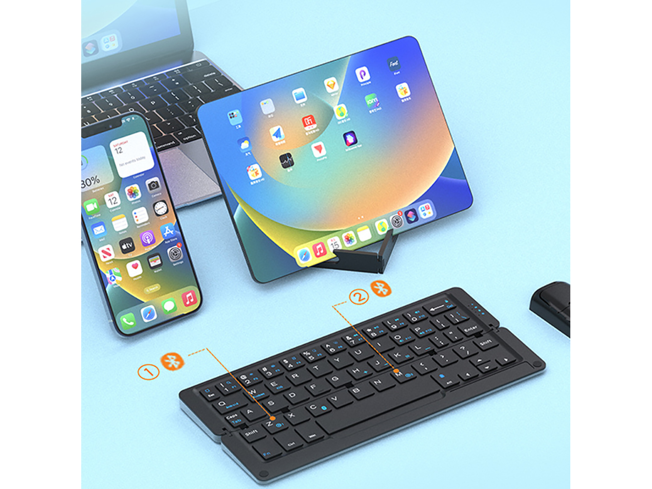 Folding Bluetooth keyboard ultra-thin mini wireless phone, computer, tablet universal