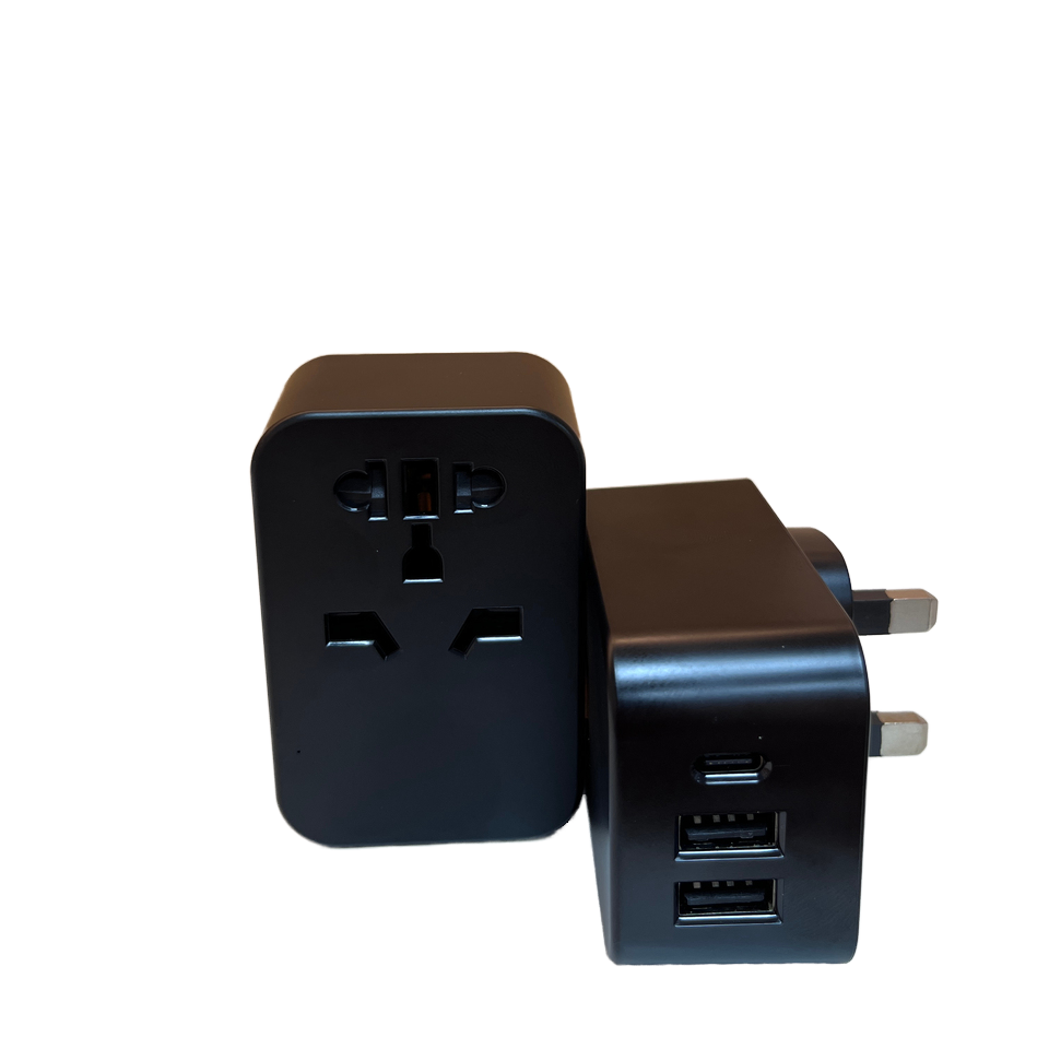 UK Plug Universal Travel Adapter Charger with 2 USB Ports & 1 Type-C, Compact 2A Output