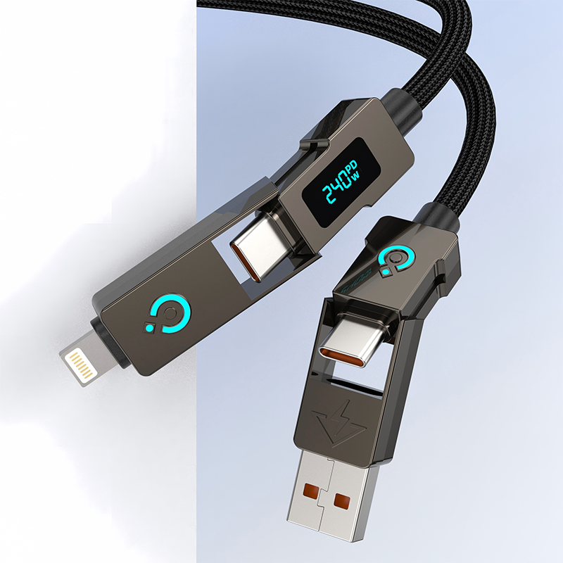 240W square Data Cable 4-in-1 Intelligent Screen Display Nylon Woven Fast Charging Data Cable