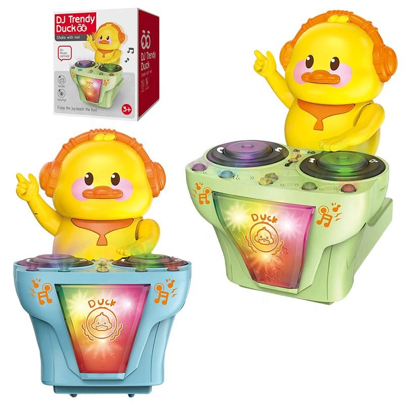 Custom Light Music Toy DJ Yellow Duck Toy Game Rotating Light Electric Dancing Dj Duck Toy for Kids